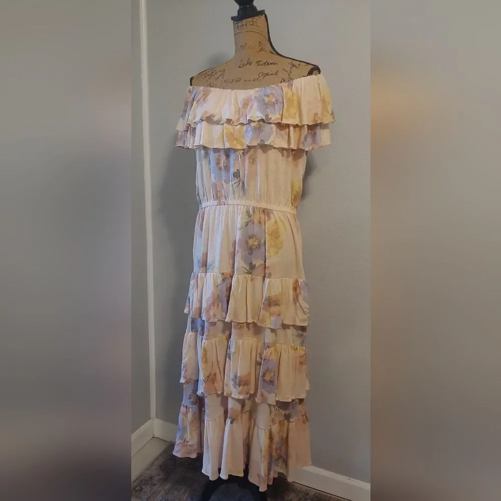 LAUREN Ralph Lauren Floral Off the Shoulder Tiered Maxi Dress Sz XL